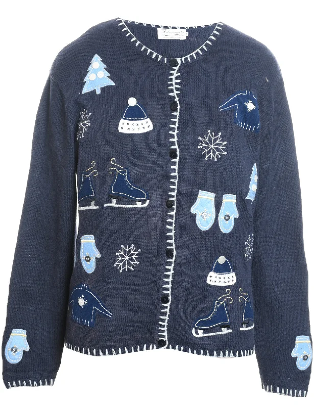 Festive Print Christmas Cardigan - M