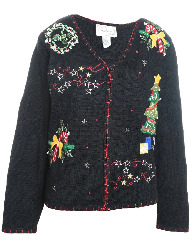 Festive Print Christmas Cardigan - M