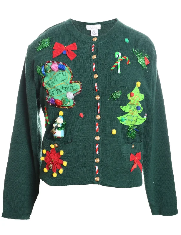 Festive Print Christmas Cardigan - M