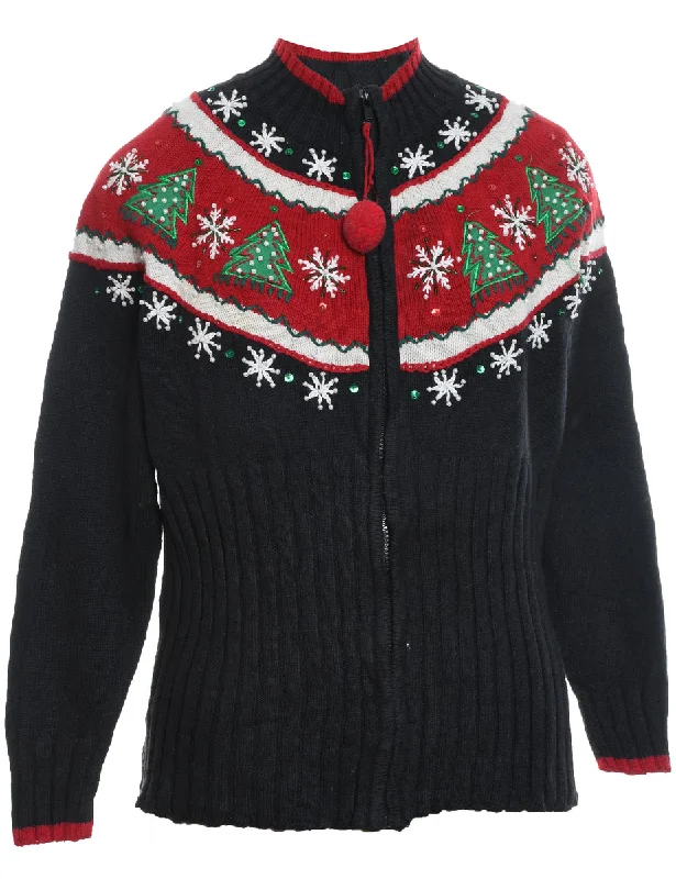 Festive Print Christmas Cardigan - S