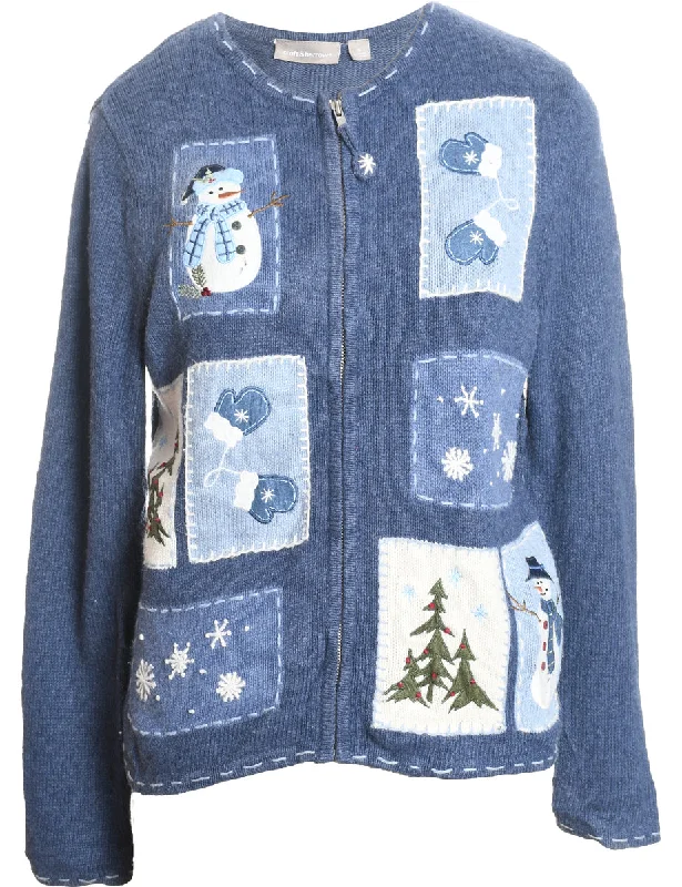 Festive Print Christmas Cardigan - S