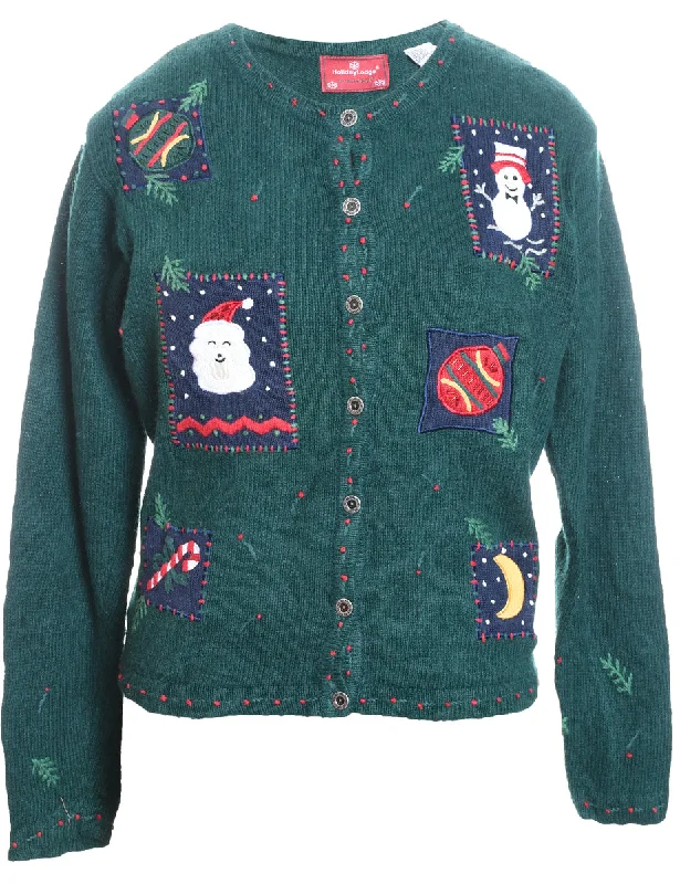 Festive Print Christmas Cardigan - S