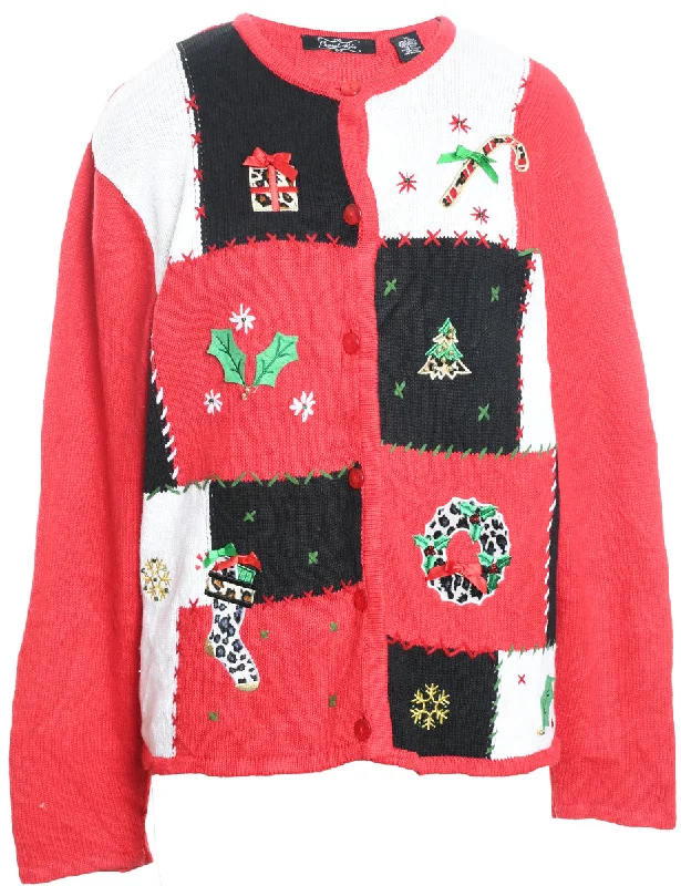 Festive Print Christmas Cardigan - XL