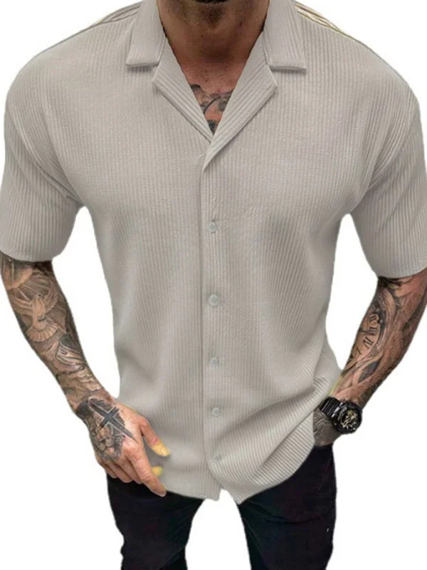 Men's new solid color short-sleeved shirt men's casual cardigan