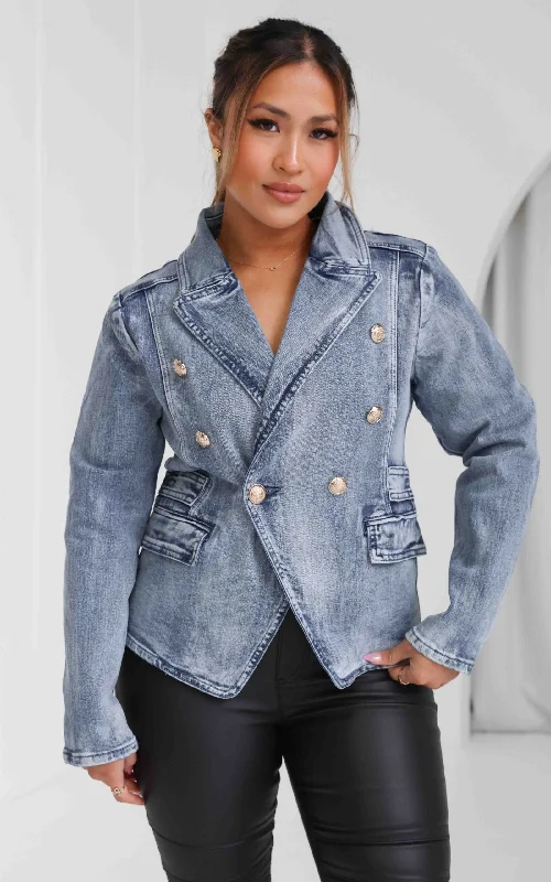 Royalty Denim Blazer Jacket - Vintage Blue