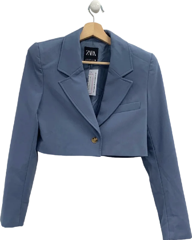 Zara Blue Cropped Blazer UK XS