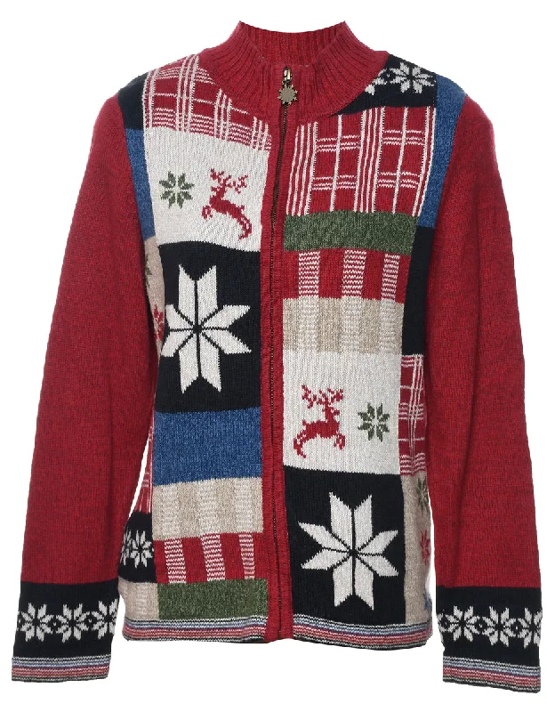 Multi-Colour Zip-Front Nordic Cardigan - M