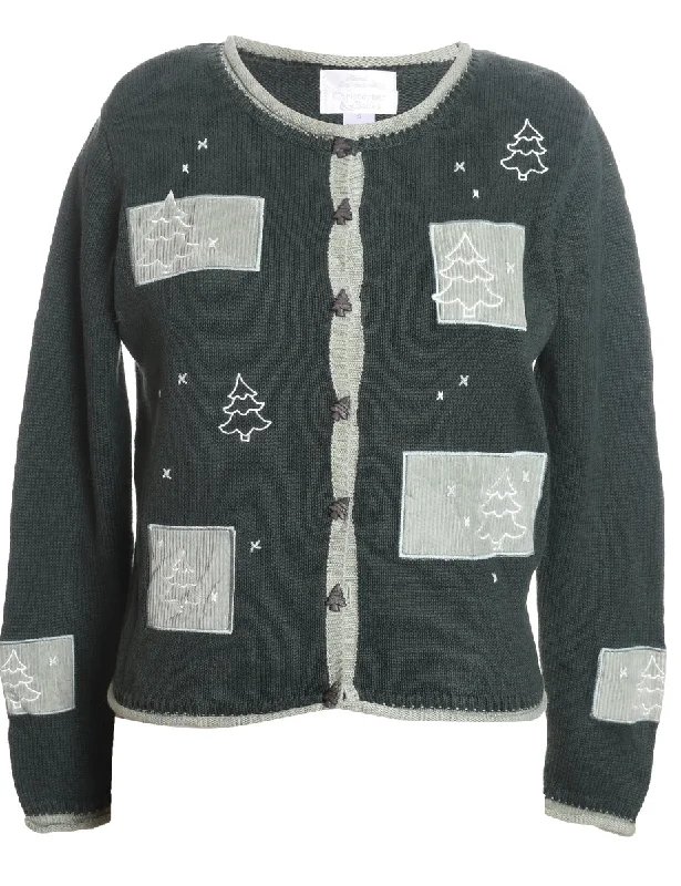 Olive Green Christmas Cardigan - S