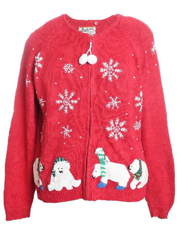 Polar Bear Design Christmas Cardigan - L