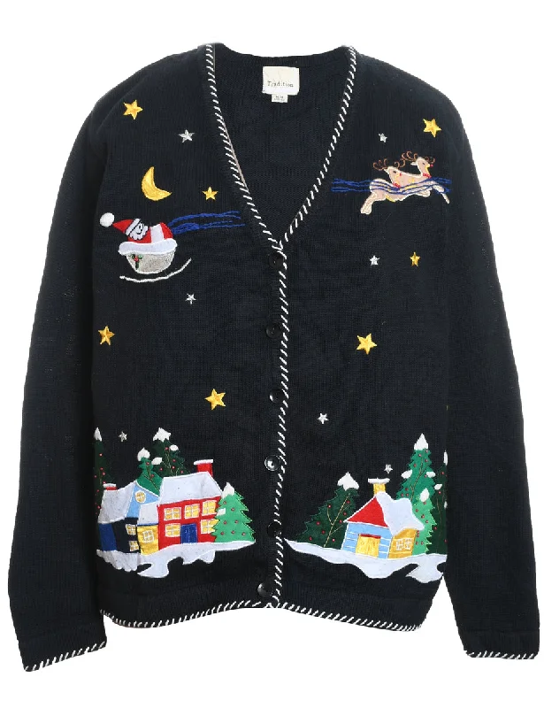 Santa Claus & Reindeer Christmas Cardigan - M