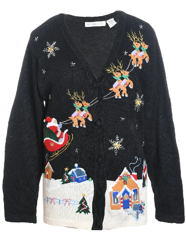 Santa Claus & Reindeer Christmas Cardigan - S