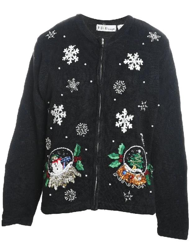 Snowfall Design Christmas Zip-Front Cardigan - M