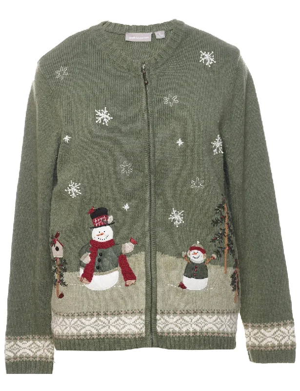 Snowman Christmas Cardigan - L