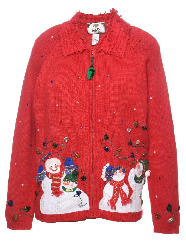 Snowman Christmas Cardigan - L