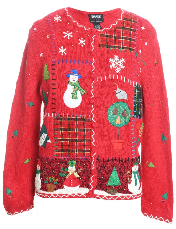 Snowman Christmas Cardigan - L