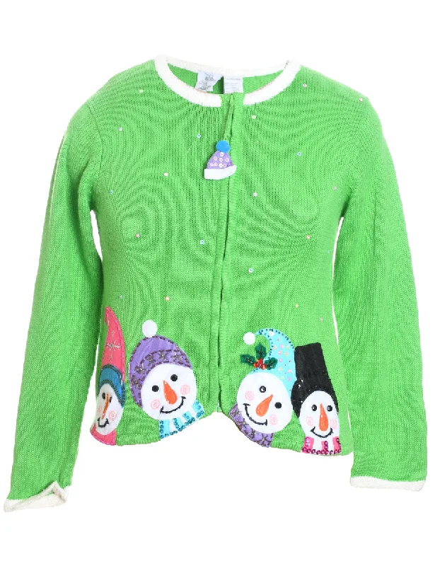 Snowman Christmas Cardigan - L