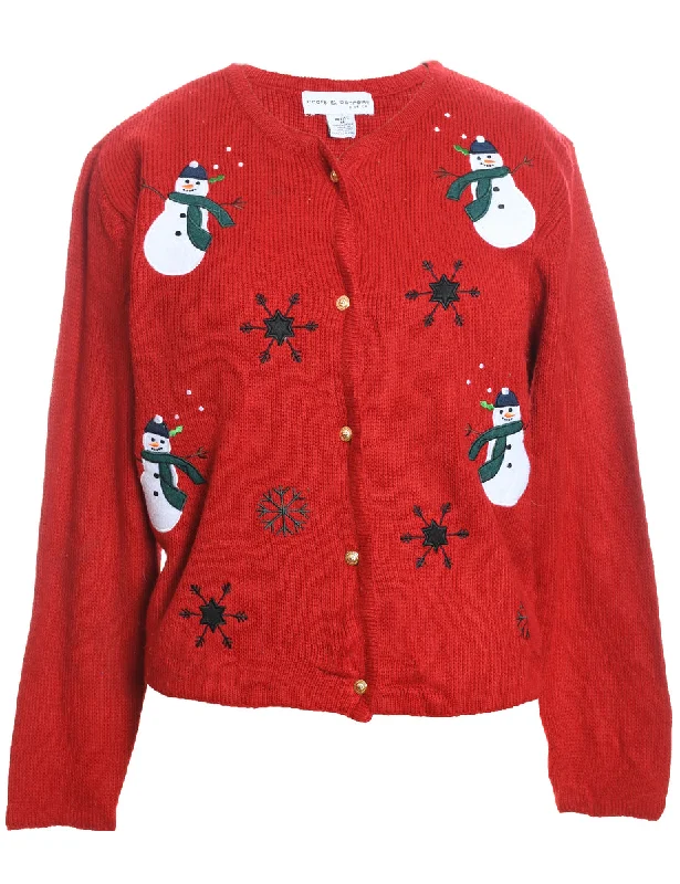 Snowman Red Knit Christmas Cardigan - M