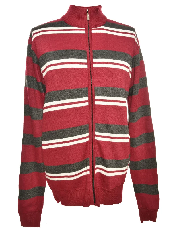 Striped Brown & Maroon Knit Cardigan - L