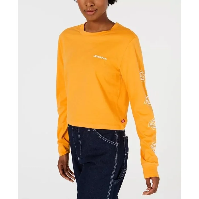 Dickies Women's Cotton Long-Sleeve Logo-Detail T-Shirt Yellow Size S - Small