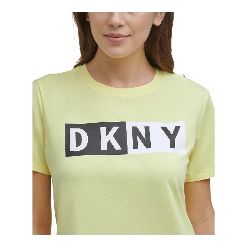 Dkny Women's Logo T-Shirt Yellow Size S