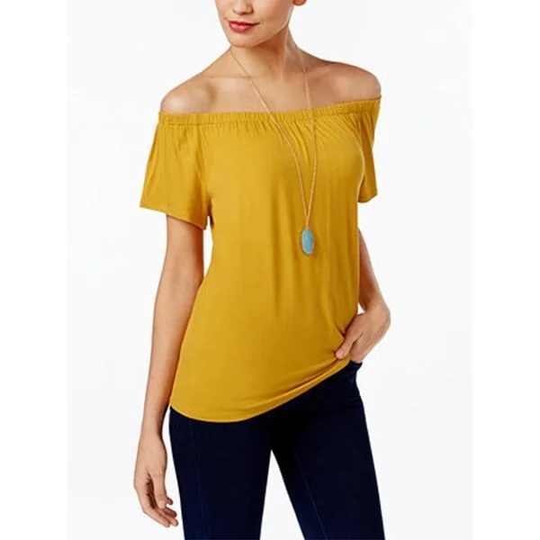 INC International Concepts Off-The-Shoulder T-Shirt, Roman Gold, L - Gold