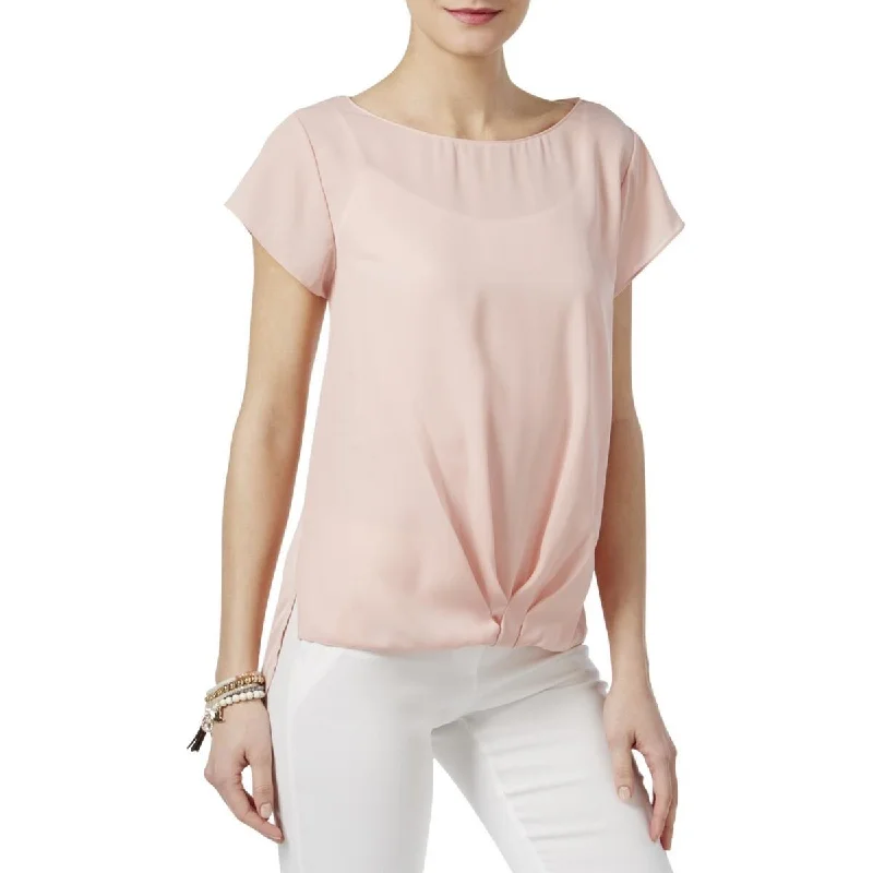 INC International Concepts Womens Twist-Front T-Shirt Rose Tint Medium - Pink - m