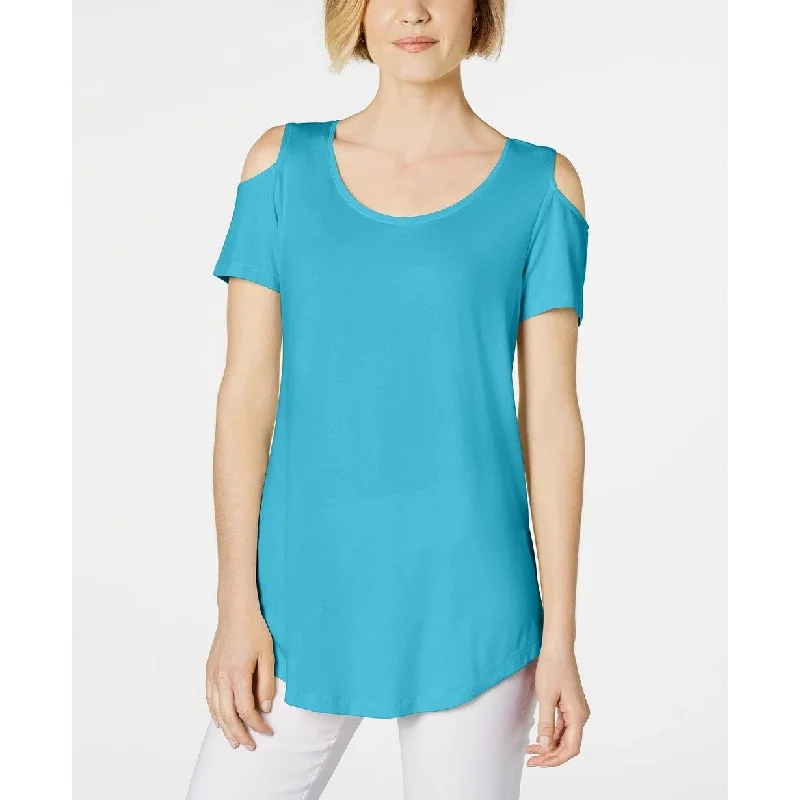 JM Collection Women's Cold Shoulder Swing T-Shirt Blue Size XX-Large