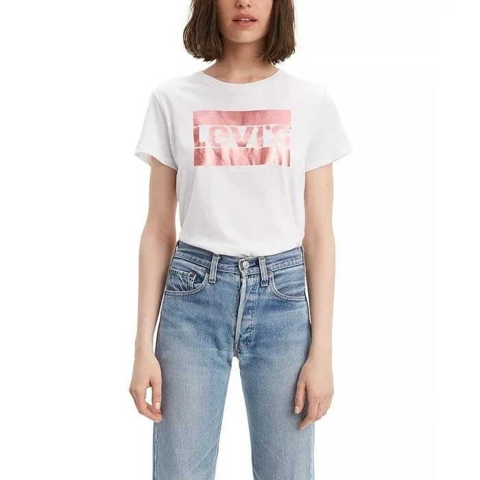 Levi's Women's Rose Gold Logo T-Shirt White Size Large