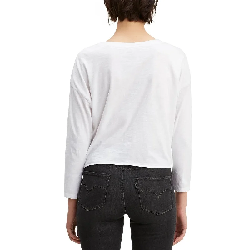 Levi's Women's Tie-Front Long-Sleeve Cotton T-Shirt White Size Medium