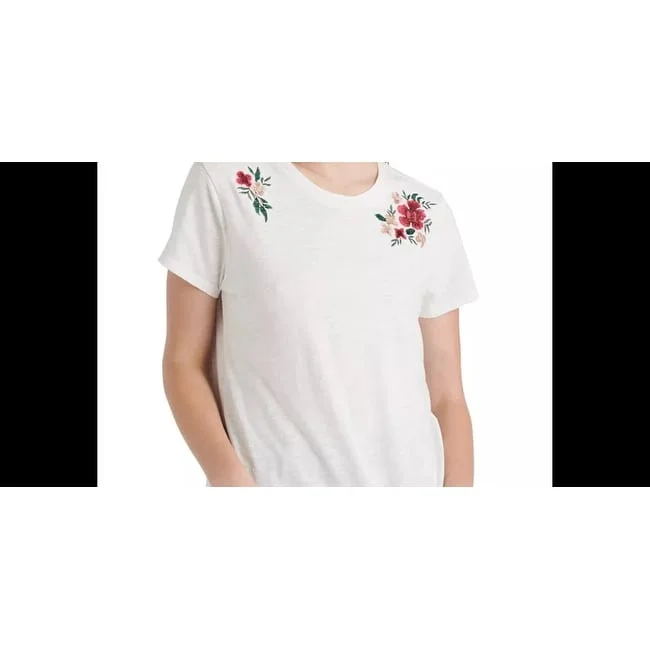 Lucky Brand Women's Embroidered Cotton T-Shirt White Size Large