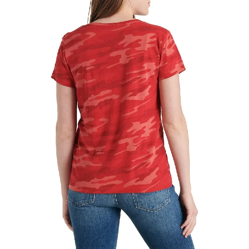 Lucky Brand Women's V Neck Printed Cotton T-Shirt Red Size X-Small