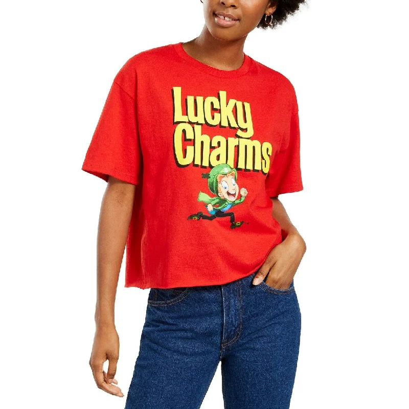 Mad Engine Juniors Women's Lucky Charms Retro T-Shirt Bright Red Size Extra Large