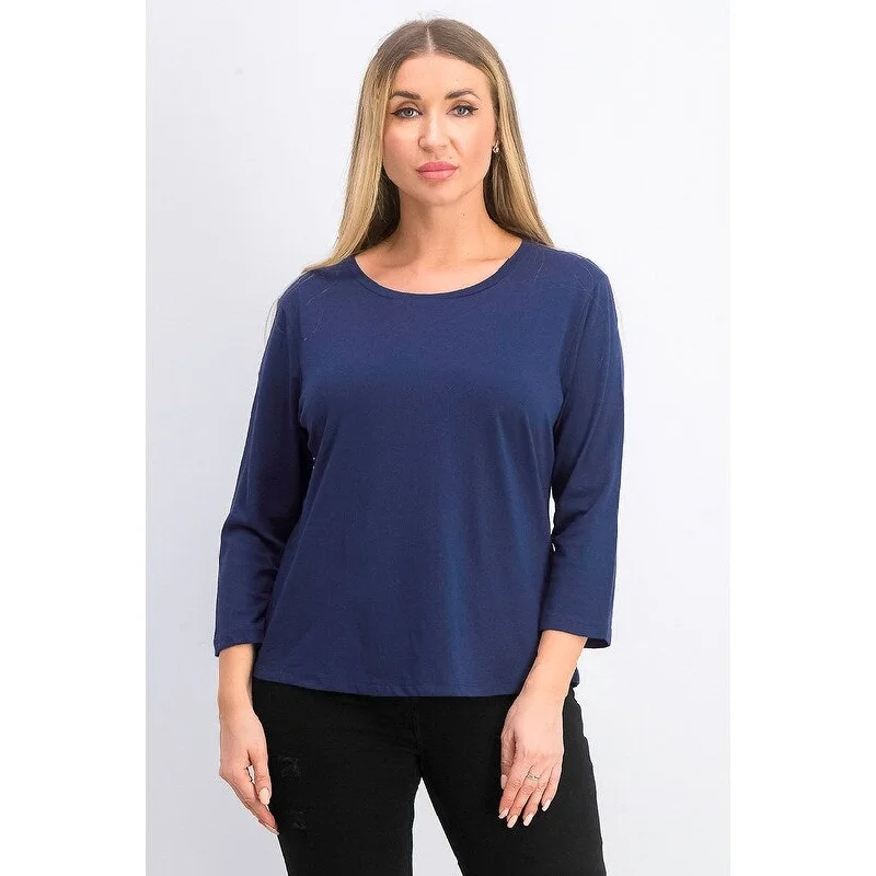 Maison Jules Women's 3/4-Sleeve Solid T-Shirt Navy Size Medium