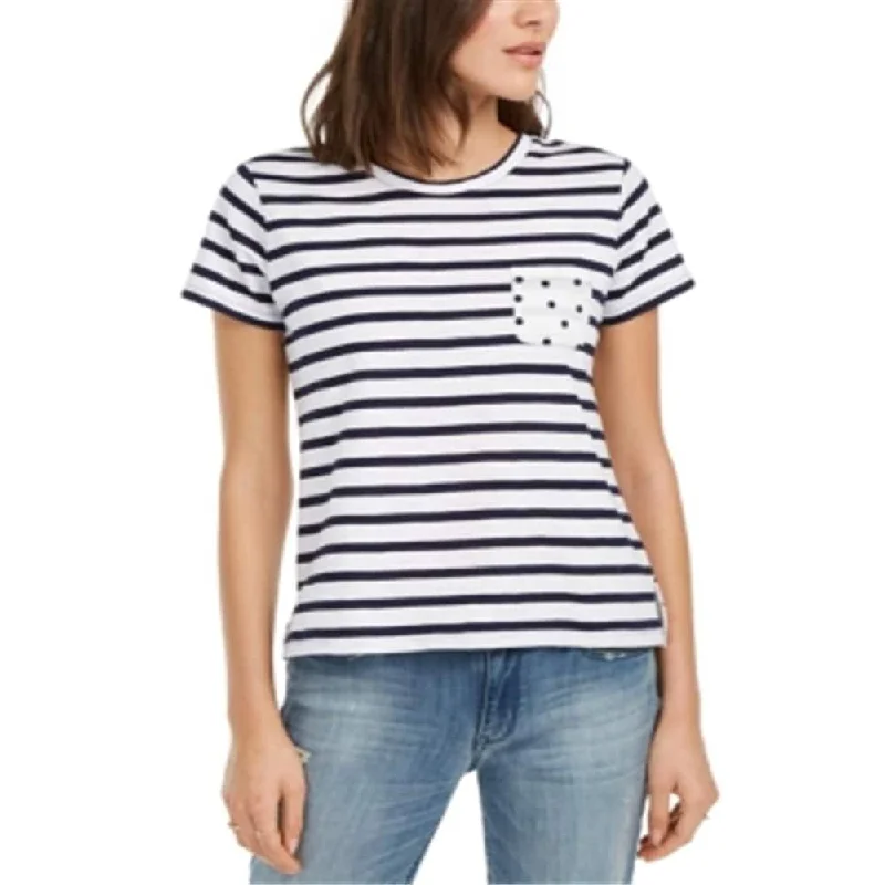 Maison Jules Women's Striped T-Shirt Blue Size XX-Small