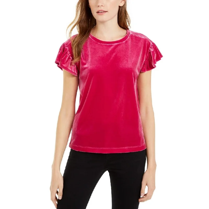 Maison Jules Women's Velvet Flutter Sleeve T-Shirt Pink Size X-Small