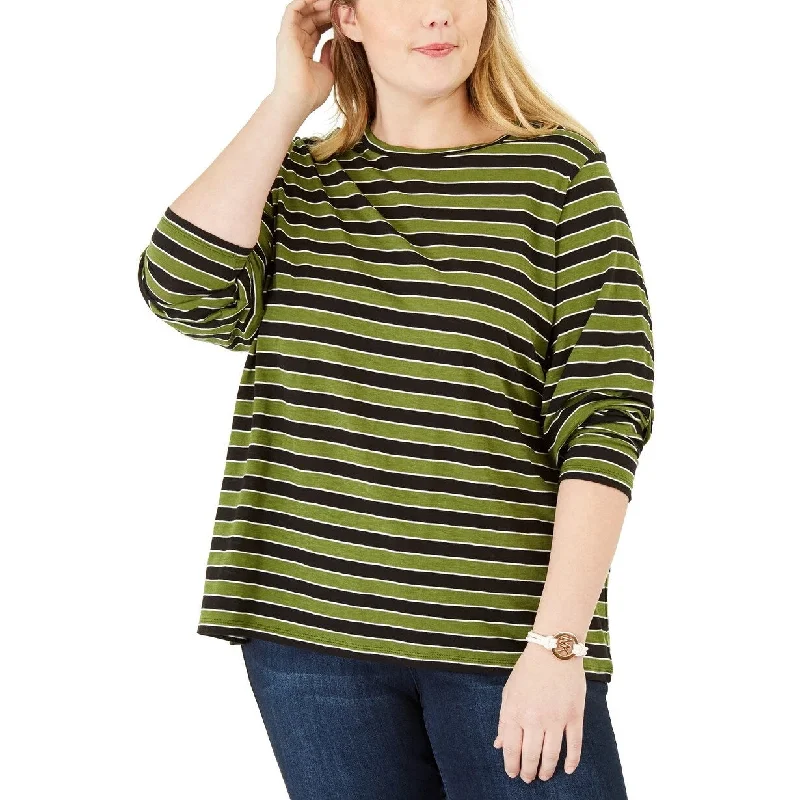 Michael Kors Women's Plus Striped Crewneck T-Shirt Green Size 1X