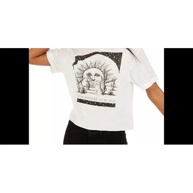 Rebellious One Juniors' Adventure Cropped Graphic T-Shirt White Size X-Large