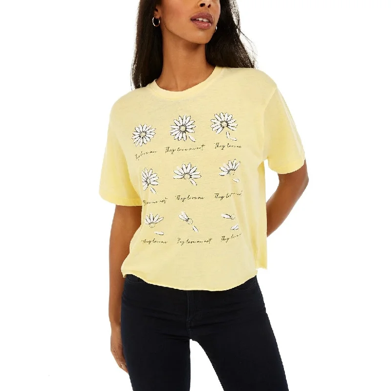 Rebellious One Junior's Daisy Cropped Graphic T-Shirt Yellow Size XL