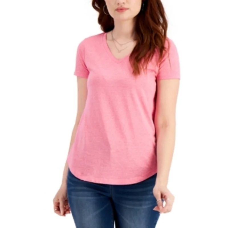 Style & Co Women's Burnout V-Neck T-Shirt In Regular And Petite Brght Pink Size Large