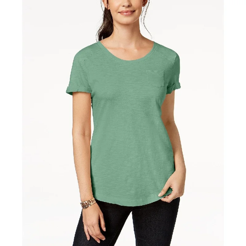 Style & Co Women's Cotton Crew-Neck T-Shirt Sweet Mint Size Large - Green