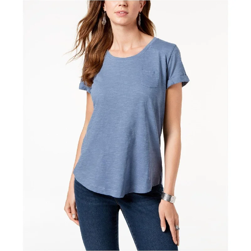 Style & Co Women's Cuffed-Sleeve Cotton T-Shirt Chambray Haze Size Small - Blue