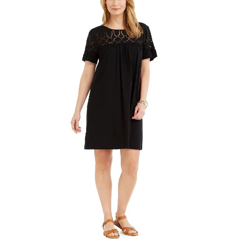 Style & Co Women's Eyelet Flutter Sleeve T-Shirt Dress Black Size XXL - XX-Large