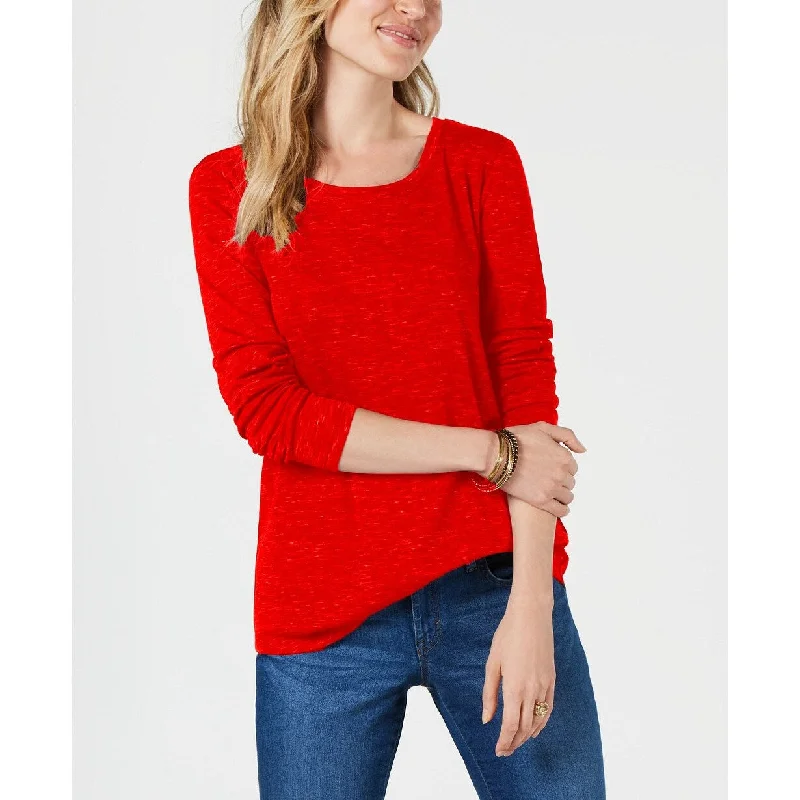 Style & Co Women's Long-Sleeve T-Shirt Red Size Large