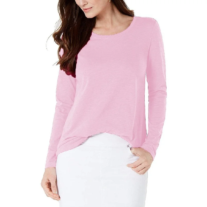 Style & Co. Womens Long Sleeves Slub T-Shirt Pink Size Small