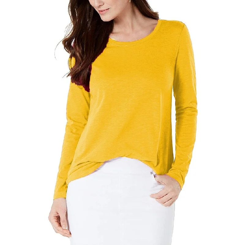 Style & Co. Womens Long Sleeves Slub T-Shirt Yellow Size Small