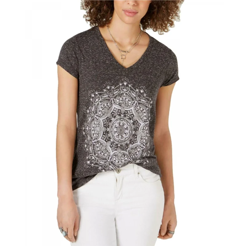 Style & Co Women's Petite Graphic Top T-Shirt Gray Size Medium