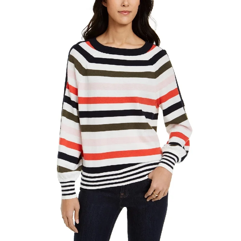 Tommy Hilfiger Women's Color Block Long Sleeve Crew Neck T-Shirt Sweater White Size Small