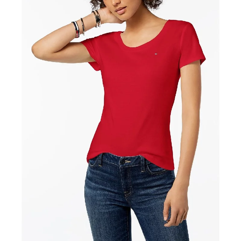 Tommy Hilfiger Women's Cotton Scoop Neck T-Shirt Red Size Medium