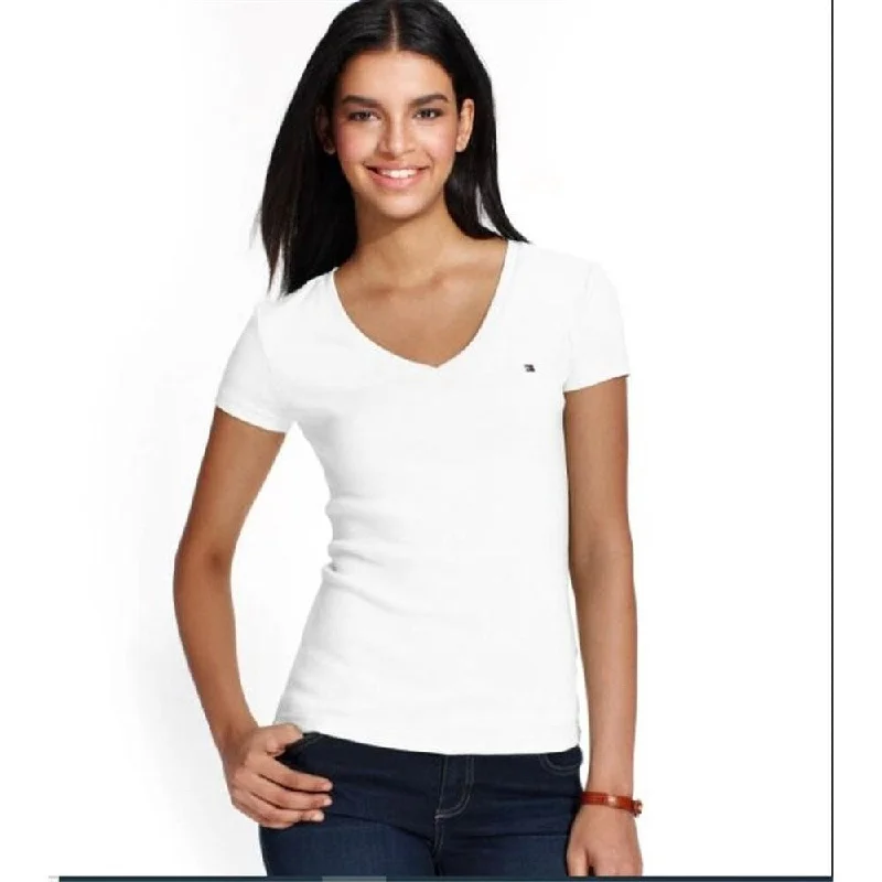 Tommy Hilfiger Women's V Neck T-Shirt White Size X-Large