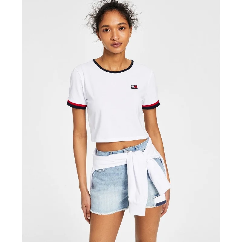 Tommy Jeans Women's Flag Patch Cropped T-Shirt White Size Large